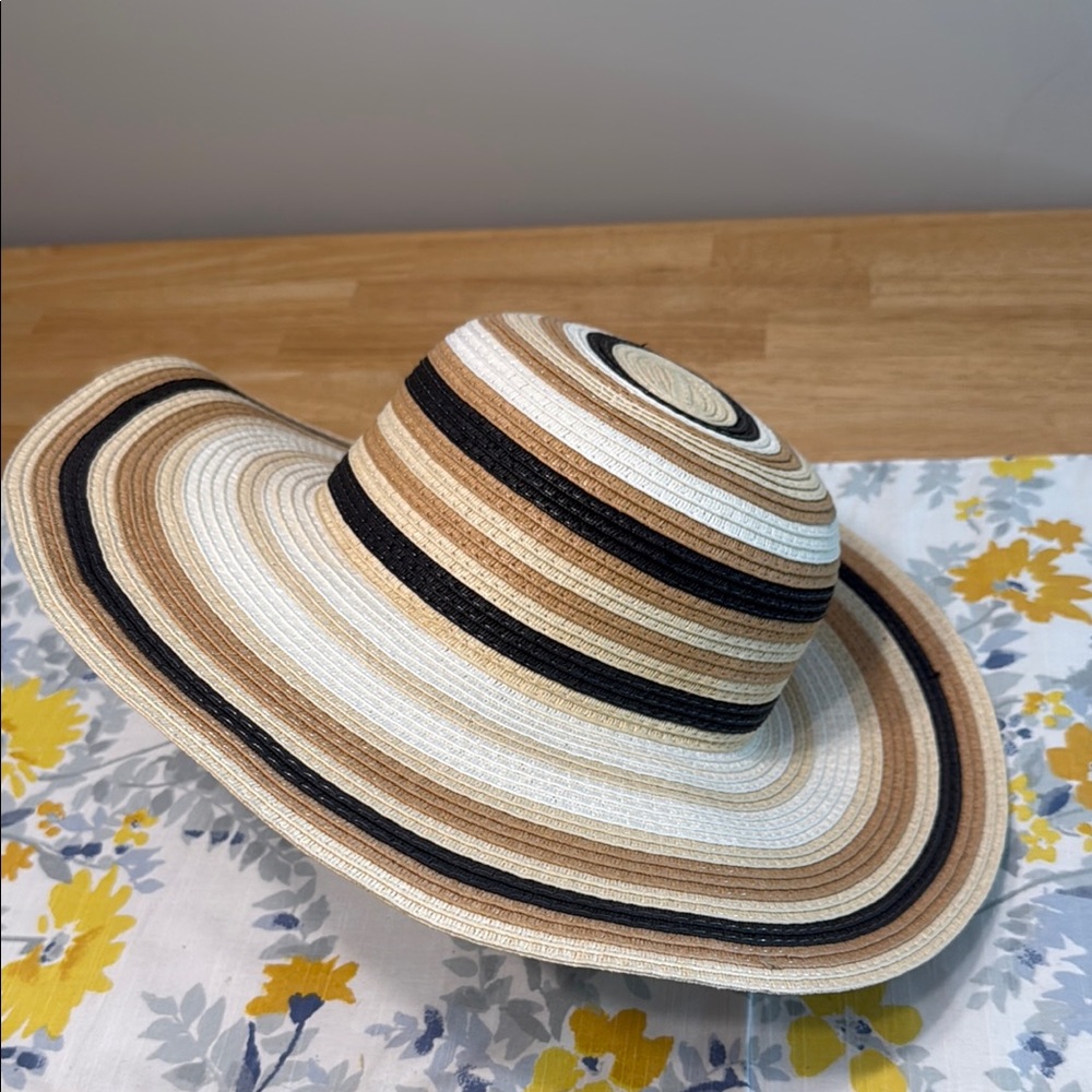 Vince Camuto Striped Wide Brim Adjustable Sun Hat